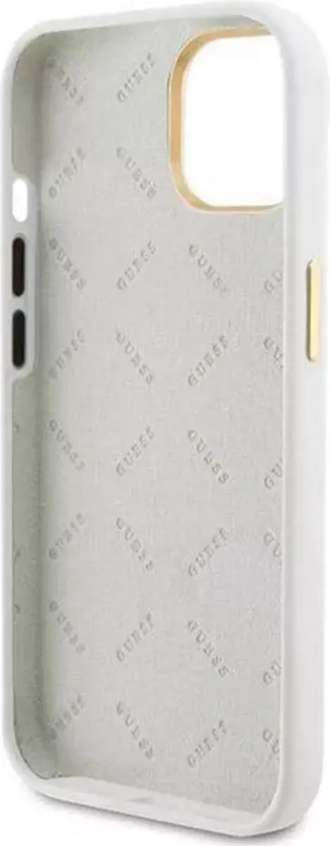 GUESS 4G Strass Silicone Hoesje - iPhone 15 - Wit