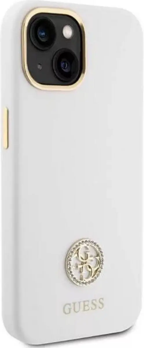 GUESS 4G Strass Silicone Hoesje - iPhone 15 - Wit