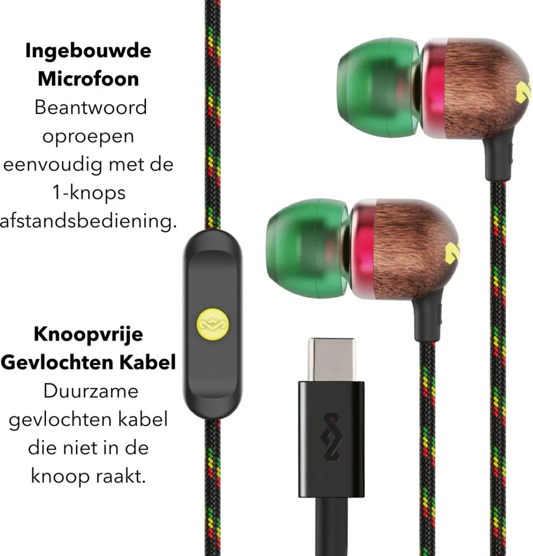 House of Marley Smile Jamaica USB-C Oortjes - Rasta