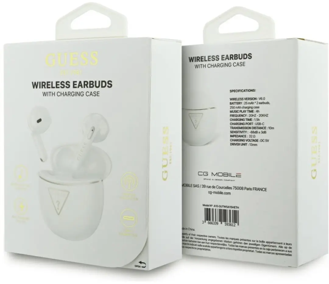 GUESS Gold Line Triangle TWS Hoofdtelefoons - Wit/Goud