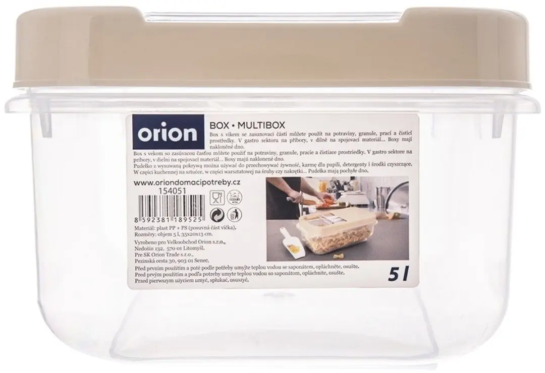Orion Opslagcontainer Voeding BPA-vrij 5L - Transparant/Beige