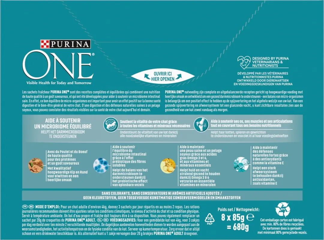 Purina ONE Adult Natvoer Kat - Kip & Rund - 40x85g