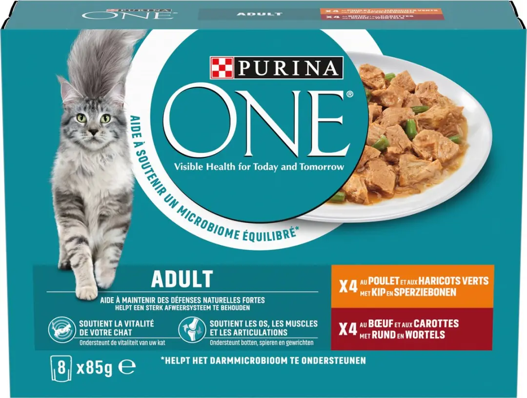 Purina ONE Adult Natvoer Kat - Kip & Rund - 40x85g