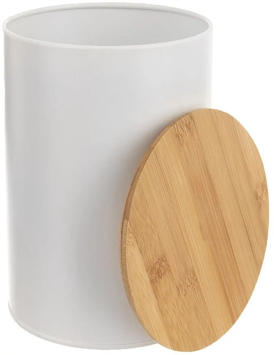Orion Whiteline Witte Metalen Voedselcontainer 800ml - Bamboe Deksel