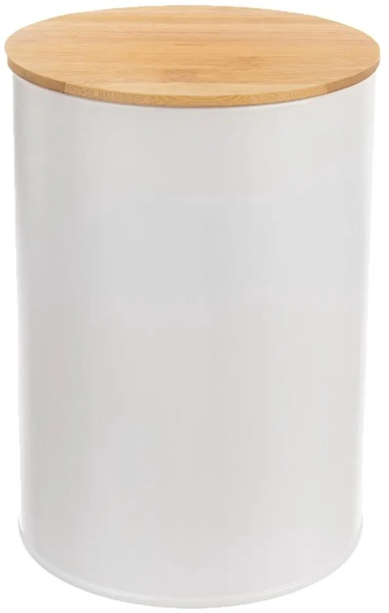 Orion Whiteline Witte Metalen Voedselcontainer 800ml - Bamboe Deksel