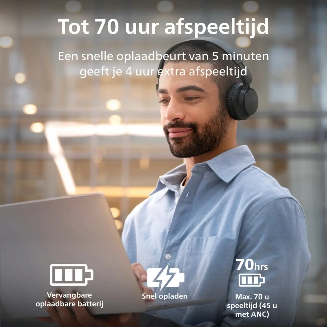 Philips TAH4500BK/00 Draadloze Koptelefoon - Active Noise Cancelling - Zwart