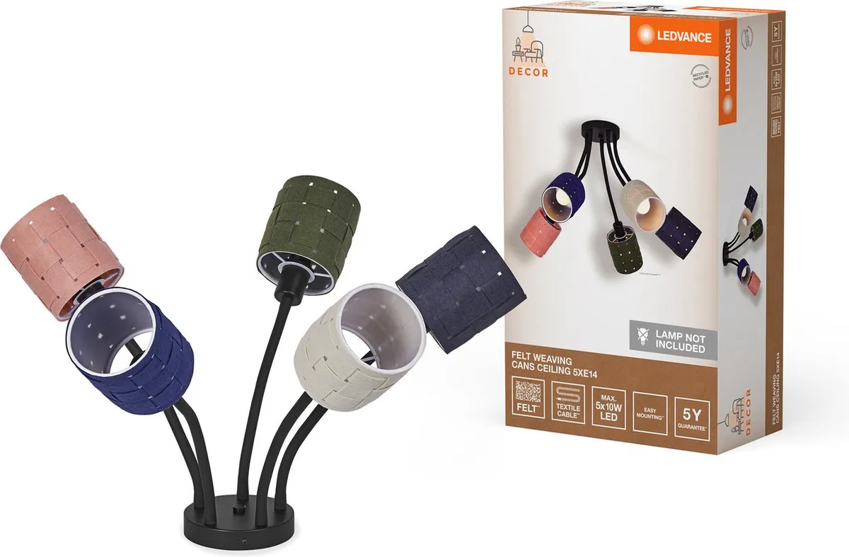 LEDVANCE Decor Felt Weaving Cans Plafondlamp - 5x E14 - Veelkleurig