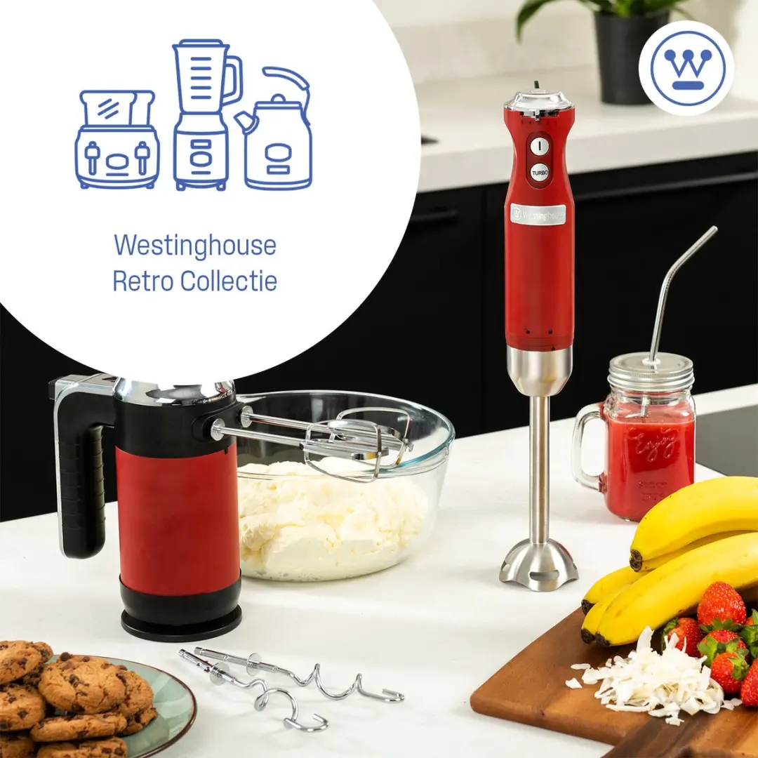Westinghouse WKHBS270RD Retro Staafmixer 600W - Rood - afbeelding 6 van 6