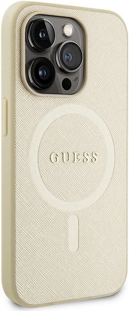Guess Saffiano Hoes MagSafe iPhone 15 Pro - Goud