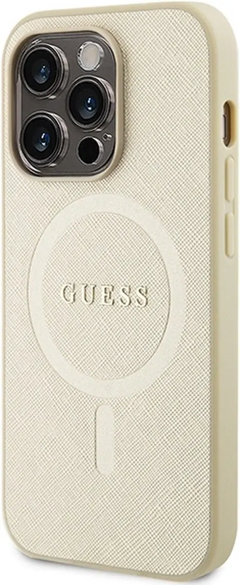 Guess Saffiano Hoes MagSafe iPhone 15 Pro - Goud