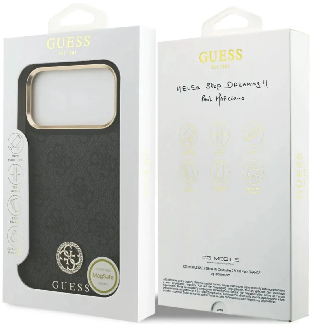 GUESS Case Cover iPhone 17 Pro Max - MagSafe - Strass Logo - Zwart