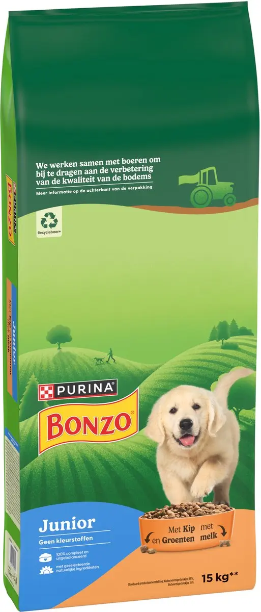 Bonzo Droog Junior Kip Groenten & Melk 15kg