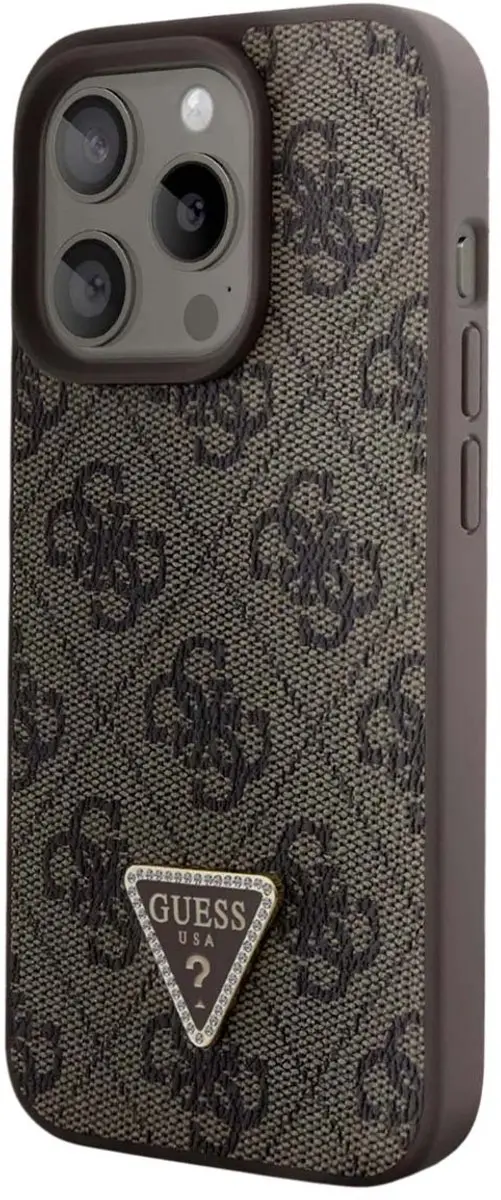 GUESS 4G Triangle Logo Hoesje iPhone 15 Pro - Bruin