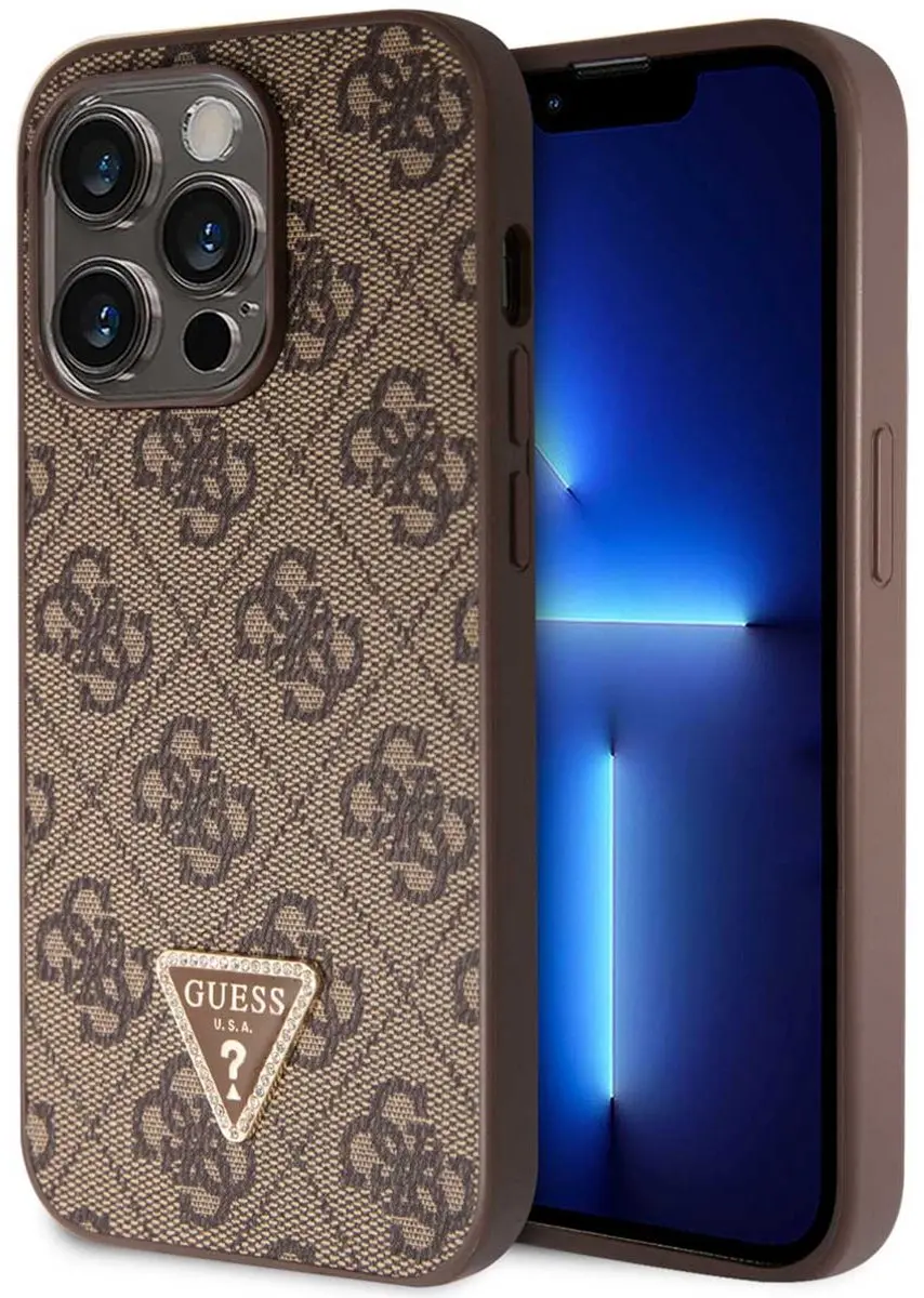 GUESS 4G Triangle Logo Hoesje iPhone 15 Pro - Bruin