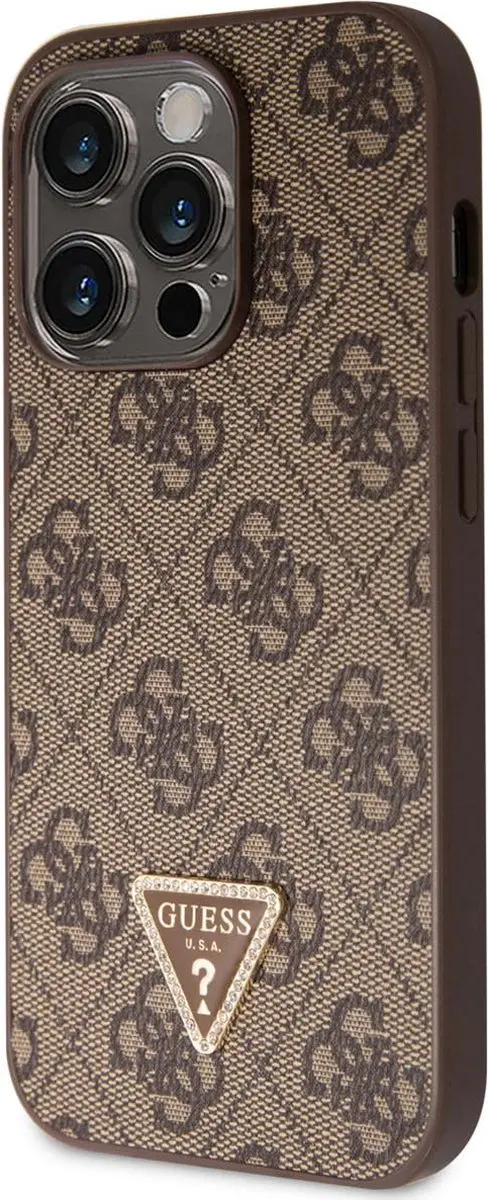 GUESS 4G Triangle Logo Hoesje iPhone 15 Pro - Bruin