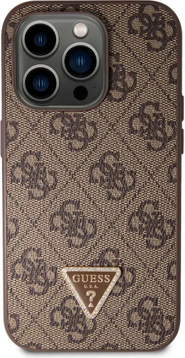 GUESS 4G Triangle Logo Hoesje iPhone 15 Pro - Bruin
