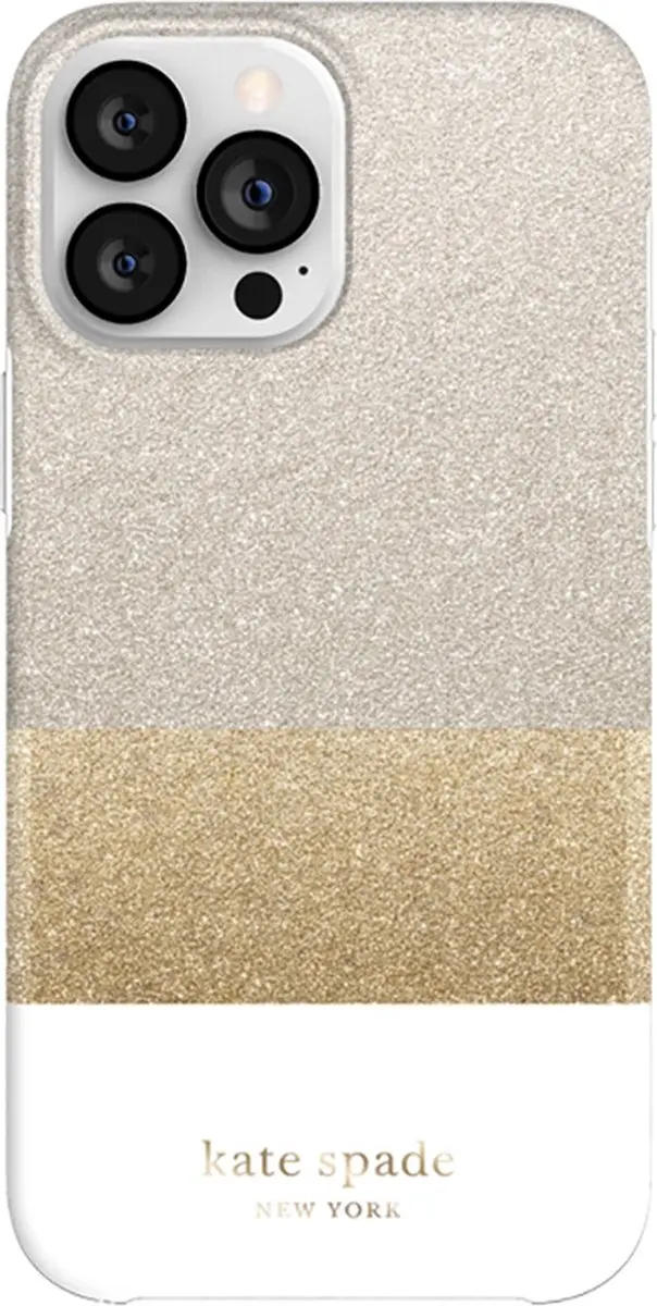 Kate Spade Glitter Block iPhone 13 Pro Max Hoes - Wit/Zilver/Bruin