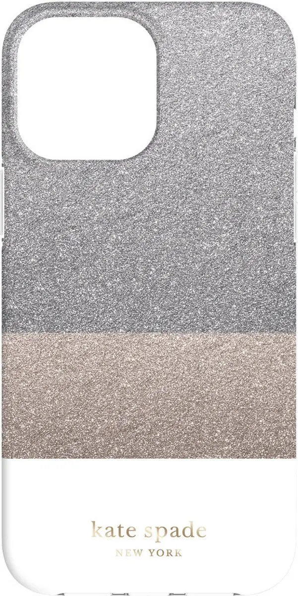 Kate Spade Glitter Block iPhone 13 Pro Max Hoes - Wit/Zilver/Bruin