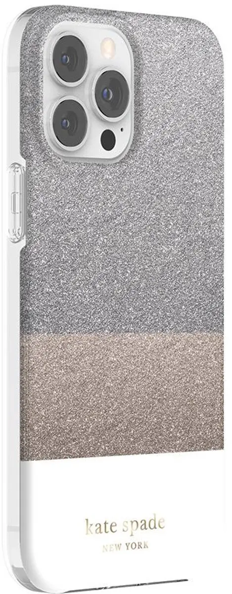 Kate Spade Glitter Block iPhone 13 Pro Max Hoes - Wit/Zilver/Bruin