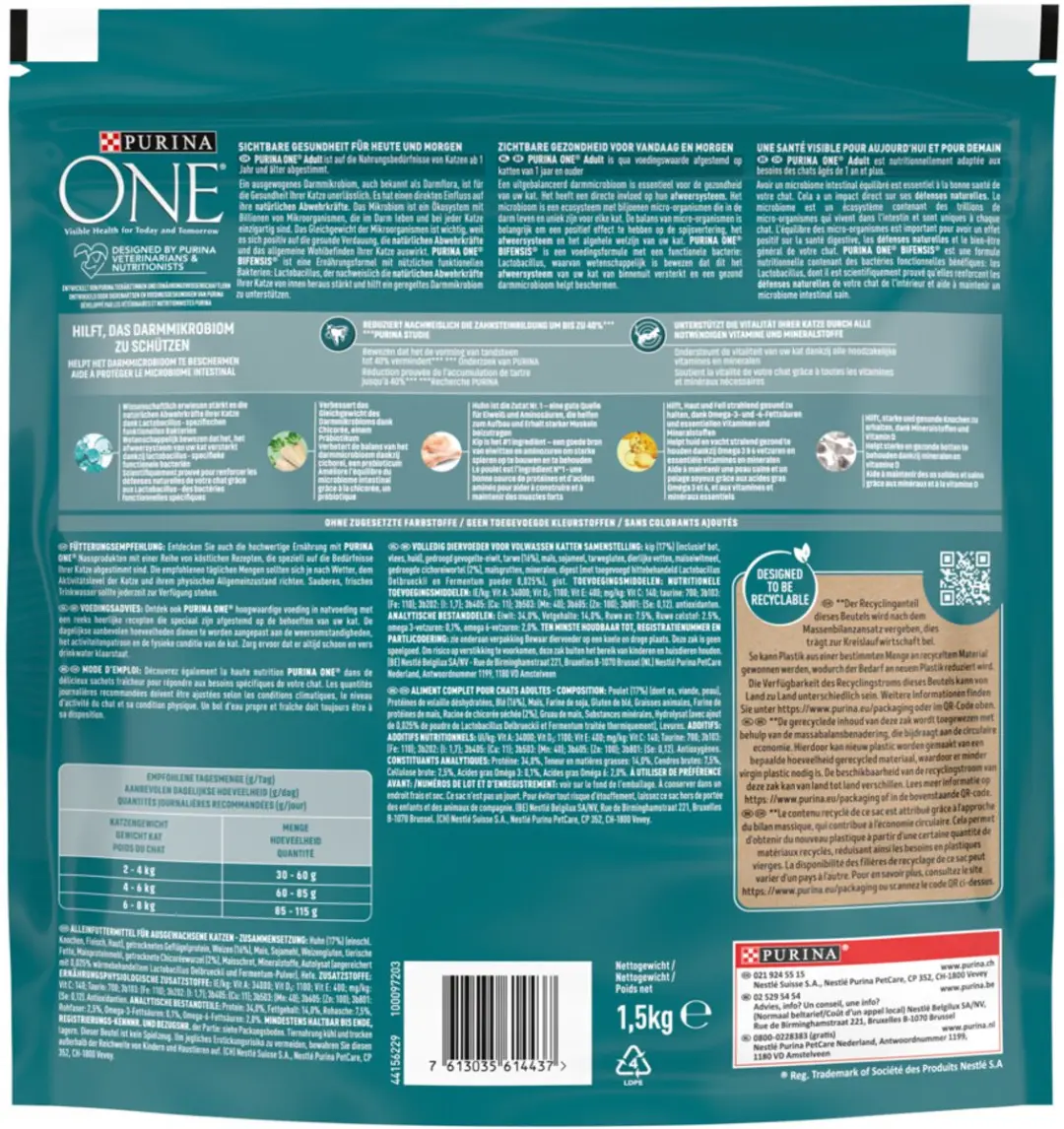 Purina ONE Droog Kattenvoer Adult Kip - 4x1,5kg