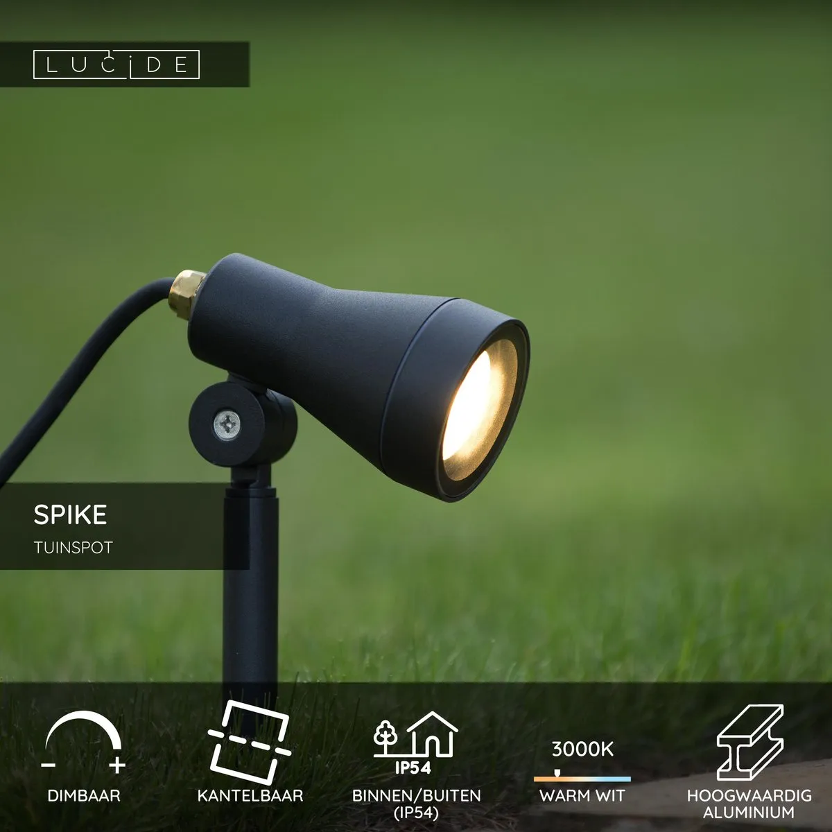 Lucide SPIKE Tuinspot GU10 5W 3000K - Zwart