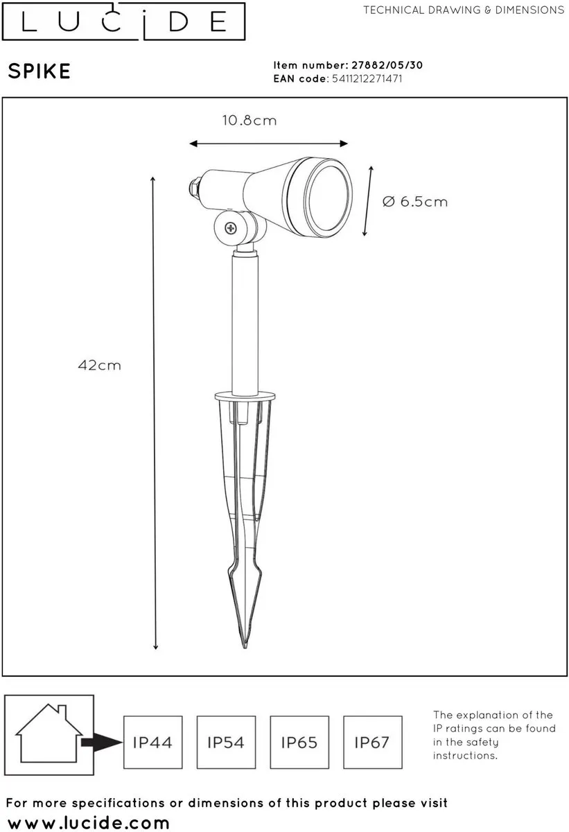 Lucide SPIKE Tuinspot GU10 5W 3000K - Zwart - afbeelding 6 van 6