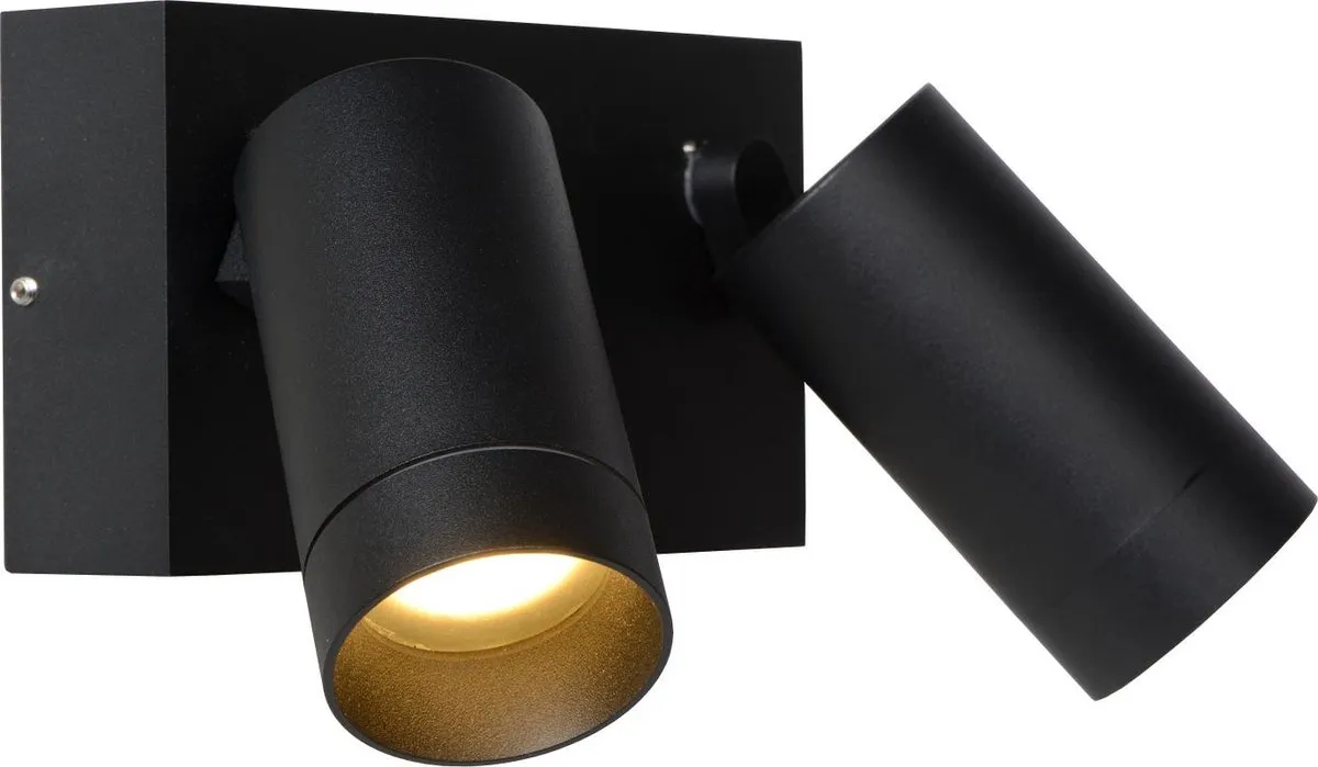 Lucide Taylor Wandspot 2xGU10 - IP54 Bewegingssensor Zwart