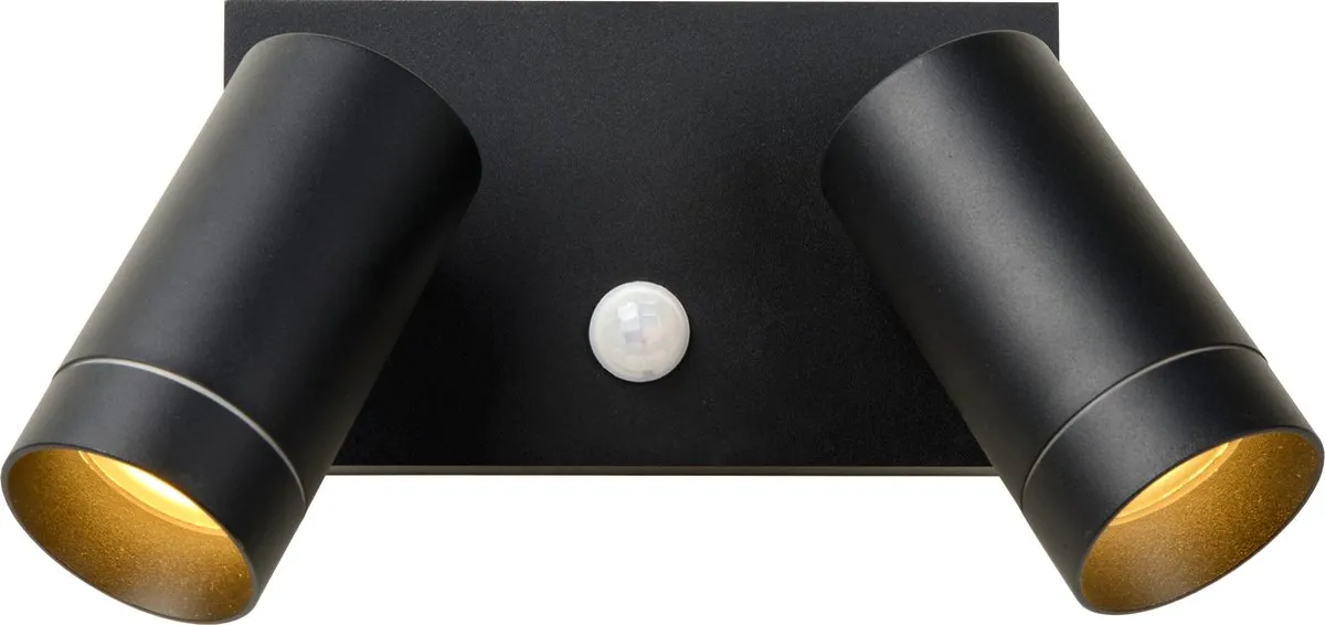 Lucide Taylor Wandspot 2xGU10 - IP54 Bewegingssensor Zwart