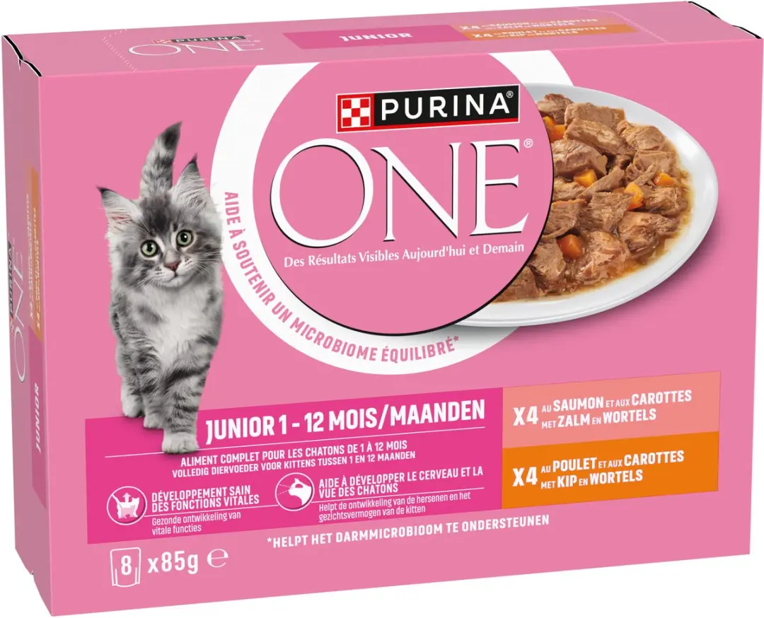 Purina ONE Junior Kattenvoer Natvoer - Kip & Zalm 85g - 80 Stuks
