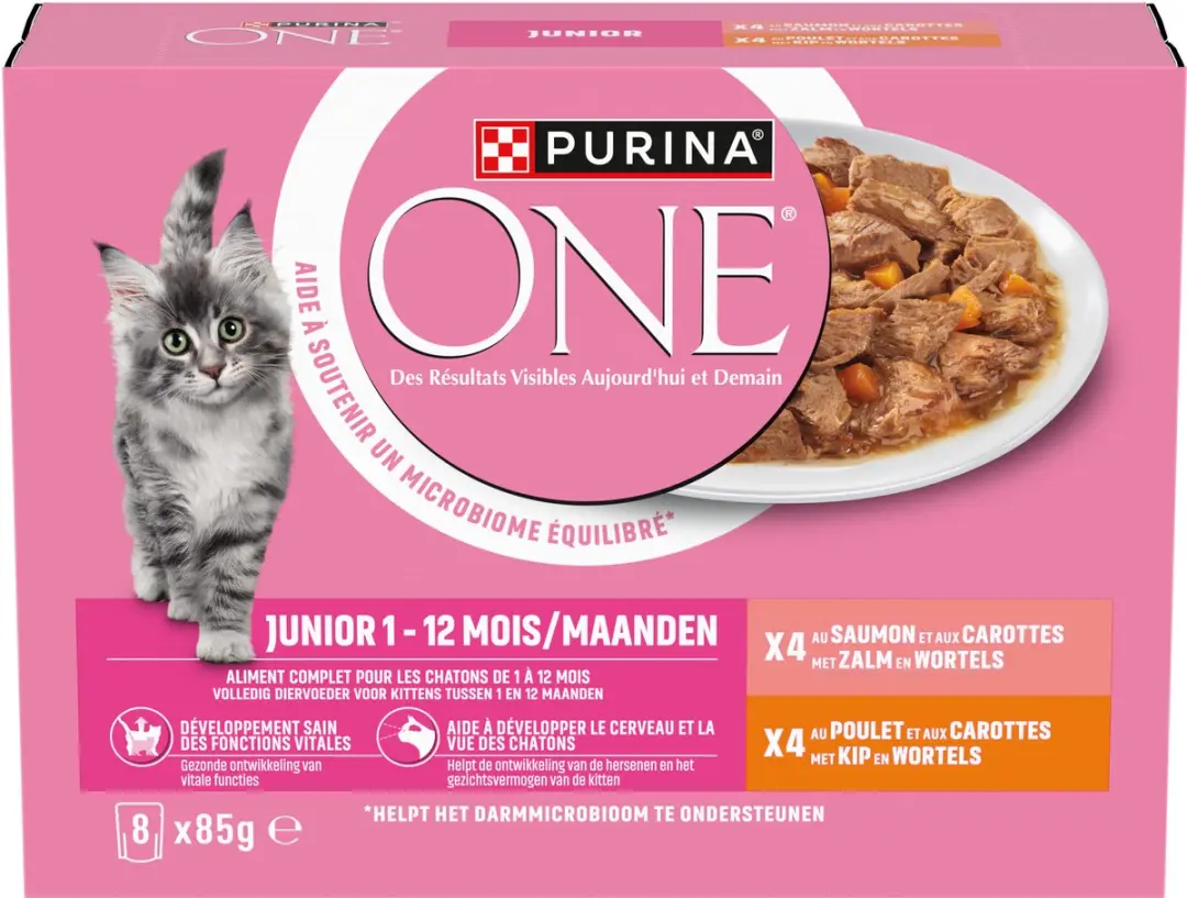 Purina ONE Junior Kattenvoer Natvoer - Kip & Zalm 85g - 80 Stuks