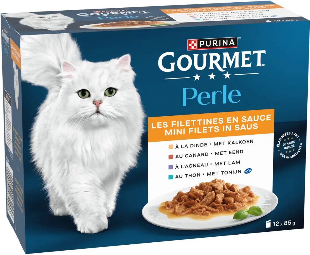 Gourmet Perle Mini Filets Natvoer - Kalkoen/Eend/Tonijn/Lam - 48x85g