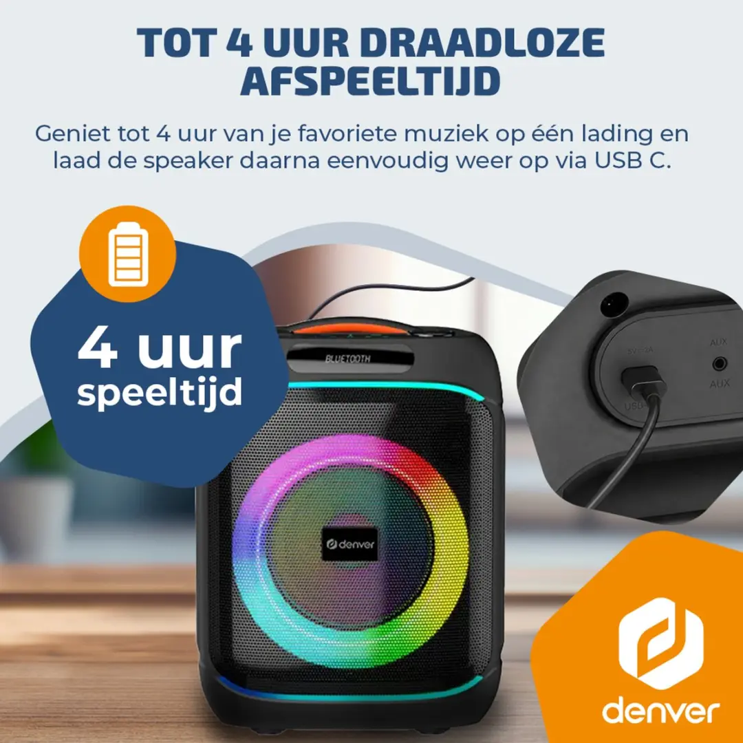 Denver BPS170 Bluetooth Partyspeaker - 400W - Zwart