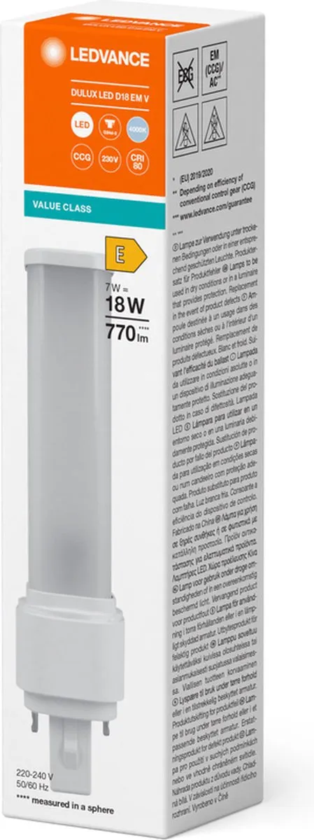 LEDVANCE DULUX D EM PLC 7W 840 G24D-2 - Mat - Koel wit