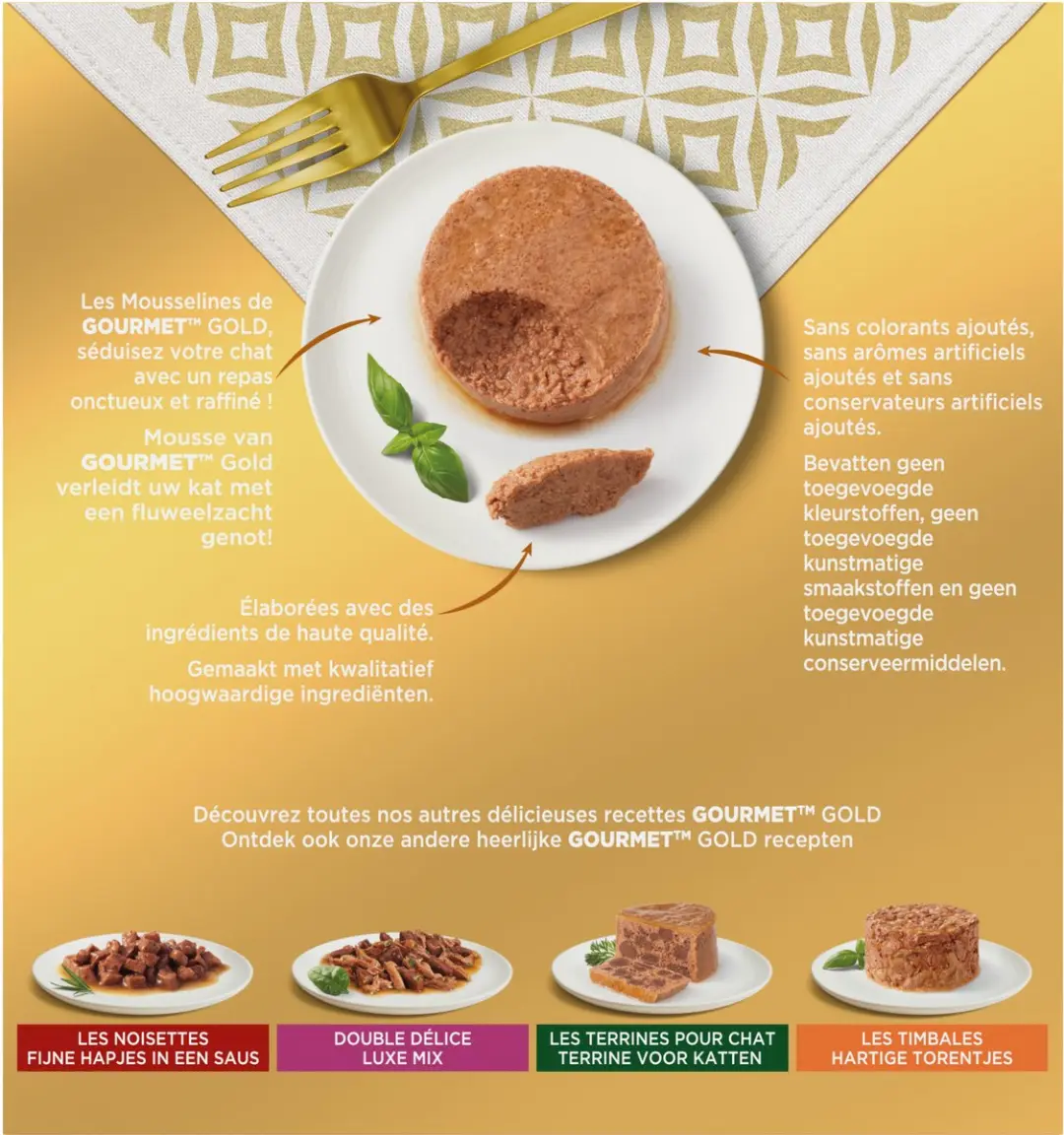 Gourmet Gold Mousse Kattenvoer Natvoer - 48x85g - Tonijn/Lever/Kalkoen/Rund