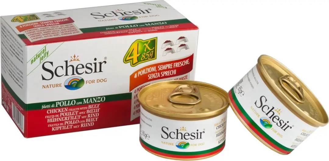 Schesir Hond Blik Multipack 4x85g Kip&Rund