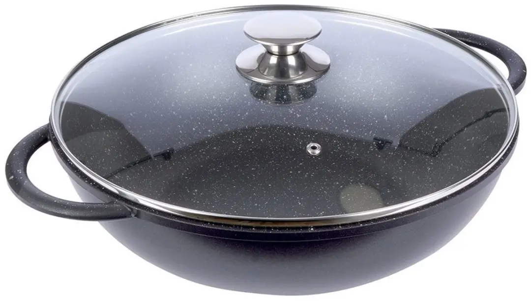 Orion Grande Wokpan 32cm - Graniet Antiaanbaklaag - Zwart