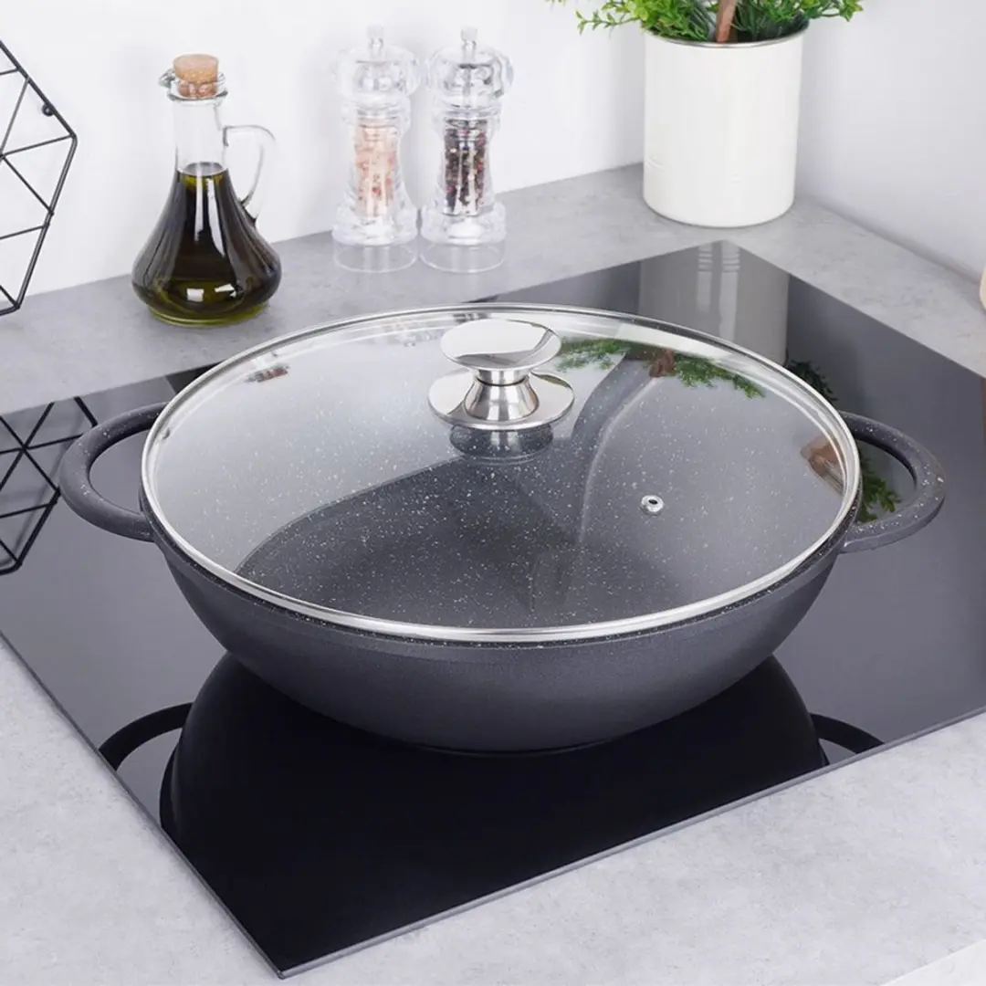 Orion Grande Wokpan 32cm - Graniet Antiaanbaklaag - Zwart