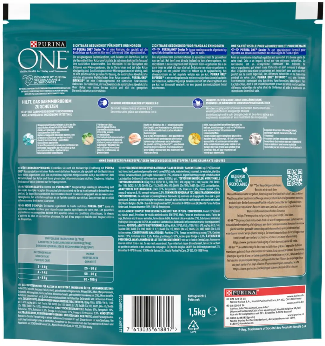 Purina ONE Senior Kattenbrokjes Kip & Volkoren 6kg