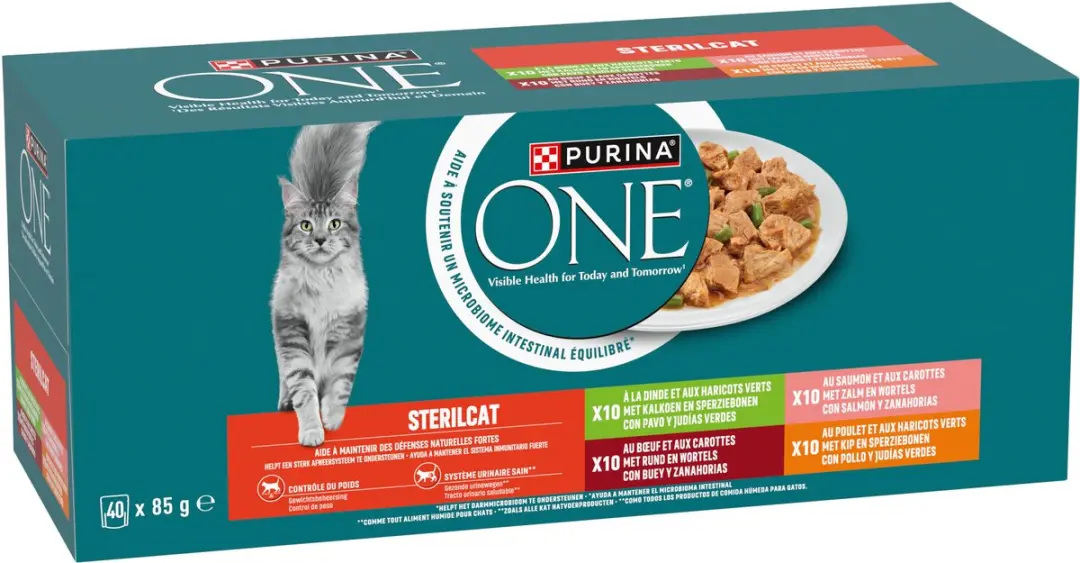 Purina ONE Sterilcat Natvoer Kat - 40 x 85g - Zalm/Kalkoen/Rund/Kip