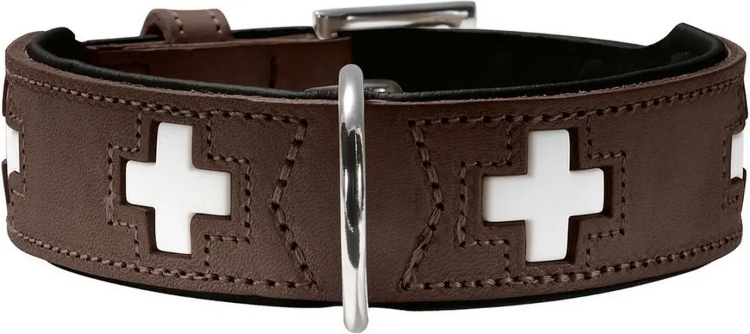 Hunter Hondenhalsband Swiss Nappa Bruin/Zwart 37x2,6cm - afbeelding 6 van 6