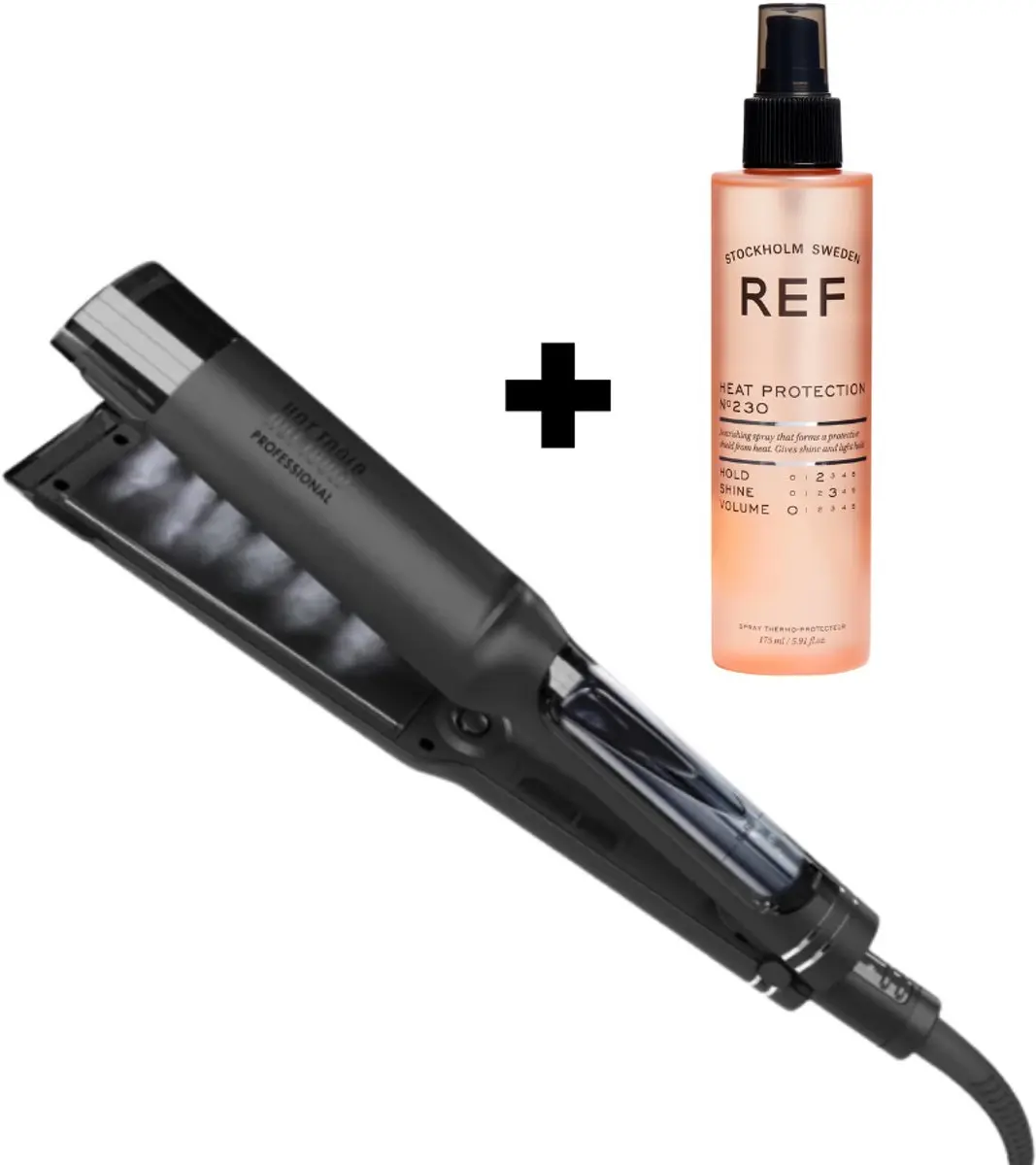 Hot Tools Steam Styler + Heat Protection Spray 175ml - Zwart/Goud