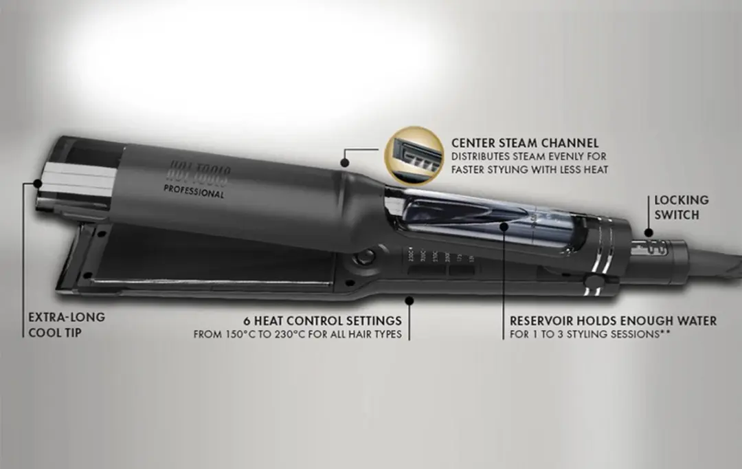 Hot Tools Steam Styler + Heat Protection Spray 175ml - Zwart/Goud
