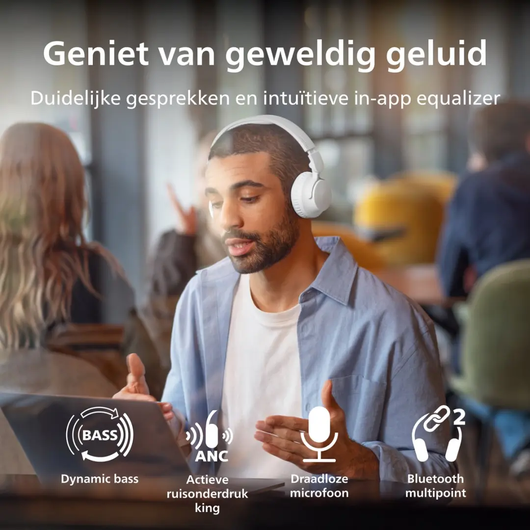 Philips TAH4500WT/00 Draadloze Koptelefoon - Active Noise Cancelling - Wit