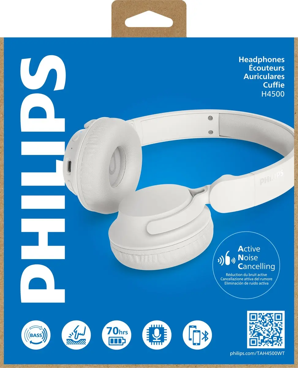 Philips TAH4500WT/00 Draadloze Koptelefoon - Active Noise Cancelling - Wit