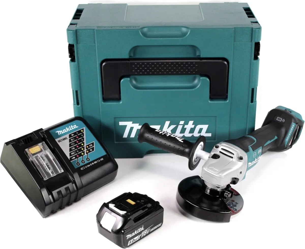 Makita DGA 517 RT1J Haakse Slijper 18V 125mm - 5.0Ah Accu + Lader