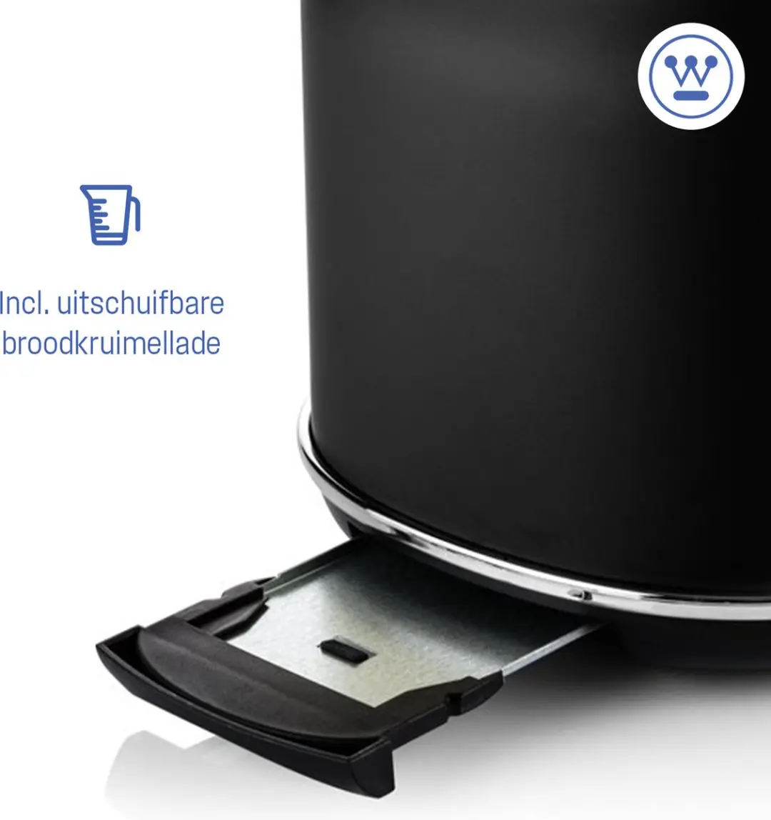 Westinghouse Retro Waterkoker 1,7L + Broodrooster 2 Sneden - Zwart