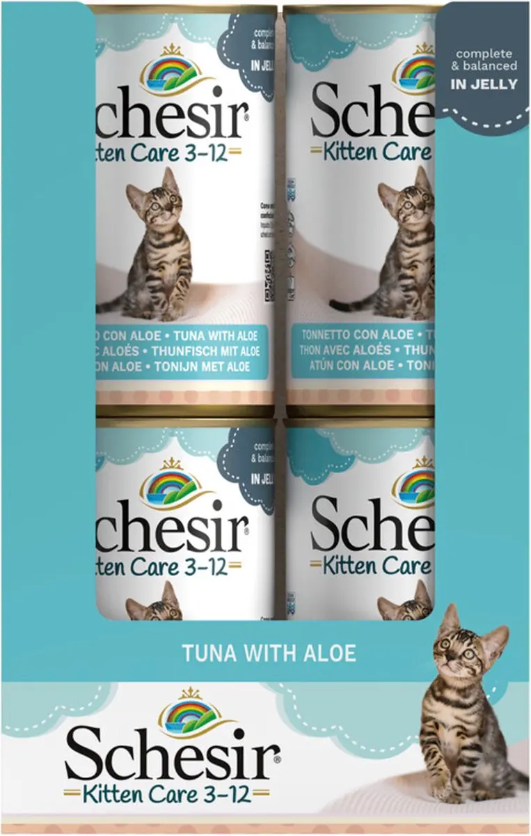Schesir Kattenvoer Kitten 3-12 Tonijn met Aloe in Gelei 140g - 24 Stuks
