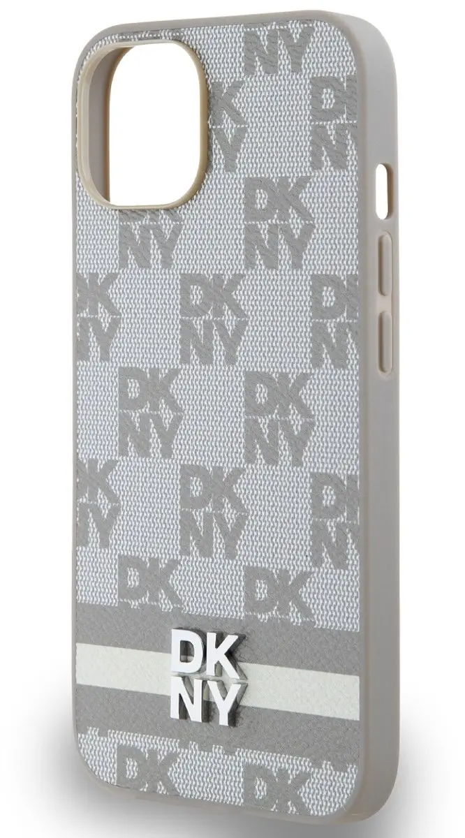 DKNY Checkered Printed Stripe Back Case - iPhone 15 - Beige