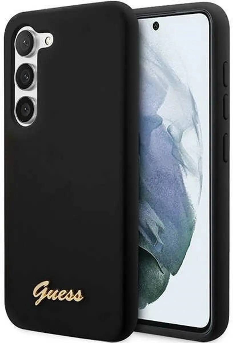 Guess Hoesje Siliconen Gold Logo Zwart - Samsung Galaxy S23