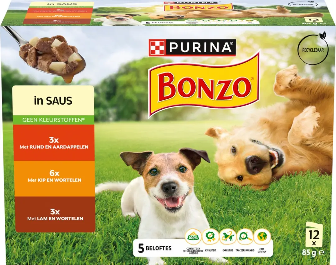 Bonzo Maaltijdzakjes Natvoer Rund Kip Lam - 48x85g